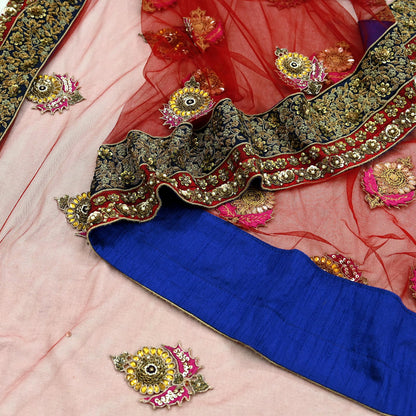 Indian Vintage Heavy Wedding Dupatta Red Net Long Stole Hand Embroidered By Designer Sabyasachi Scarves Zardozi Bridal Veil