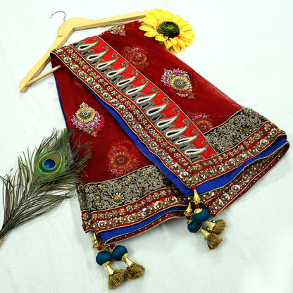 Indian Vintage Heavy Wedding Dupatta Red Net Long Stole Hand Embroidered By Designer Sabyasachi Scarves Zardozi Bridal Veil