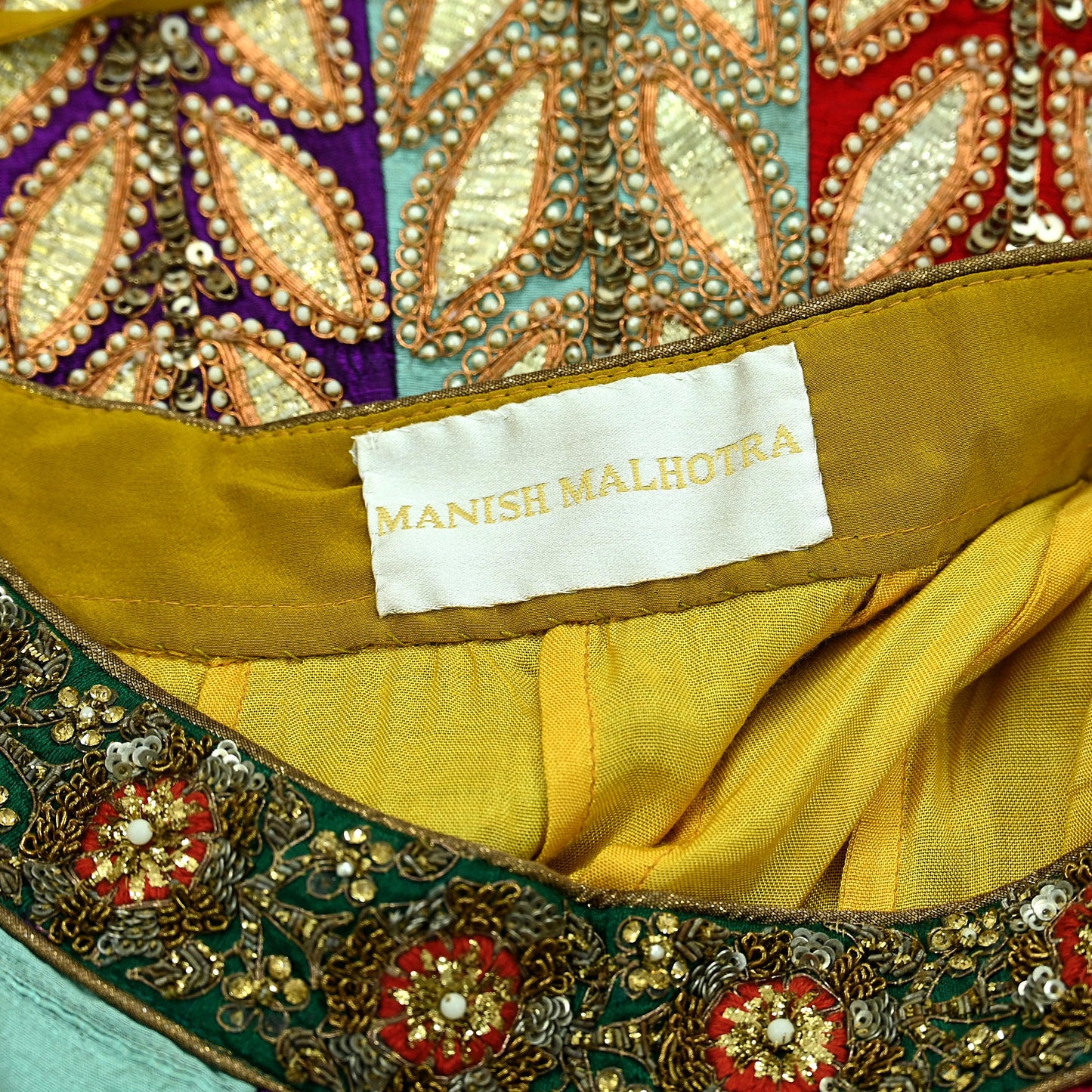 Indian Heavy Wedding Multi Pure Chanderi Silk Hand Embroidered Lehenga/Skirt Designer By Manish Malhotra Bridal Wear Zardozi/ Dabka