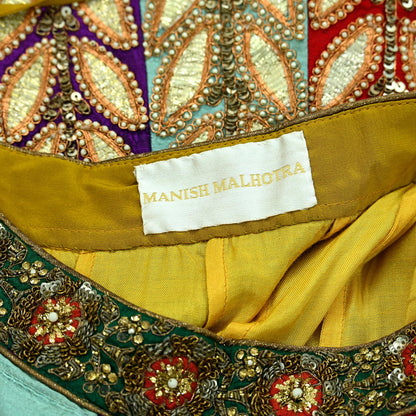 Indian Heavy Wedding Multi Pure Chanderi Silk Hand Embroidered Lehenga/Skirt Designer By Manish Malhotra Bridal Wear Zardozi/ Dabka