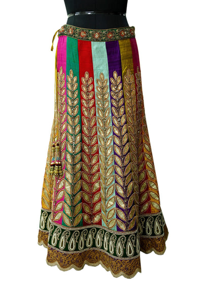 Indian Heavy Wedding Multi Pure Chanderi Silk Hand Embroidered Lehenga/Skirt Designer By Manish Malhotra Bridal Wear Zardozi/ Dabka