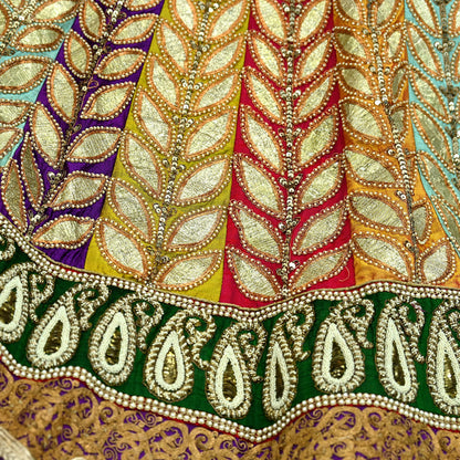 Indian Heavy Wedding Multi Pure Chanderi Silk Hand Embroidered Lehenga/Skirt Designer By Manish Malhotra Bridal Wear Zardozi/ Dabka