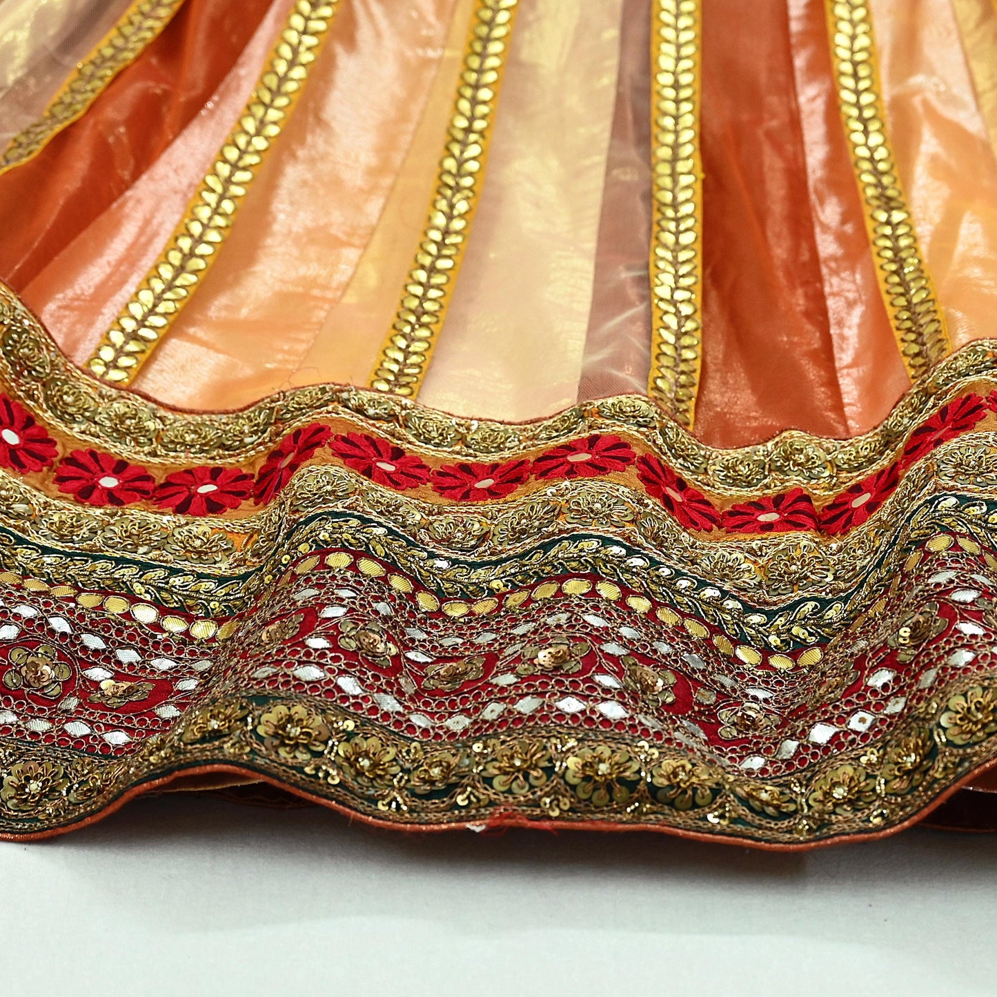 Indian Vintage Heavy Net Hand Embroidered Brocade Lehenga Skirt By Designer Sabyasachi Bridal Wear Dabka/ Zardozi