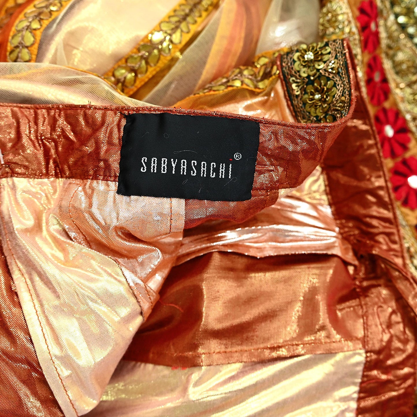 Indian Vintage Heavy Net Hand Embroidered Brocade Lehenga Skirt By Designer Sabyasachi Bridal Wear Dabka/ Zardozi