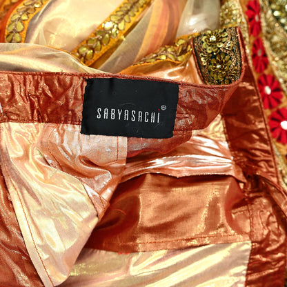 Indian Vintage Heavy Net Hand Embroidered Brocade Lehenga Skirt By Designer Sabyasachi Bridal Wear Dabka/ Zardozi