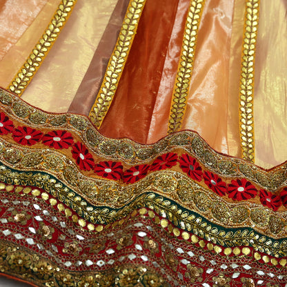 Indian Vintage Heavy Net Hand Embroidered Brocade Lehenga Skirt By Designer Sabyasachi Bridal Wear Dabka/ Zardozi
