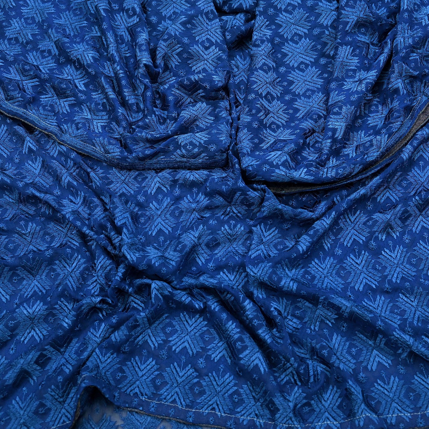 Indian Vintage Blue Dupatta Long Stole Chiffon Hand Embroidered Bagh Phulkari Stole Scarves Golden lace Veil Wrap Boho