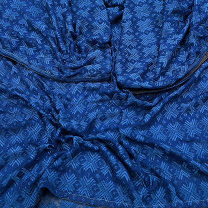 Indian Vintage Blue Dupatta Long Stole Chiffon Hand Embroidered Bagh Phulkari Stole Scarves Golden lace Veil Wrap Boho