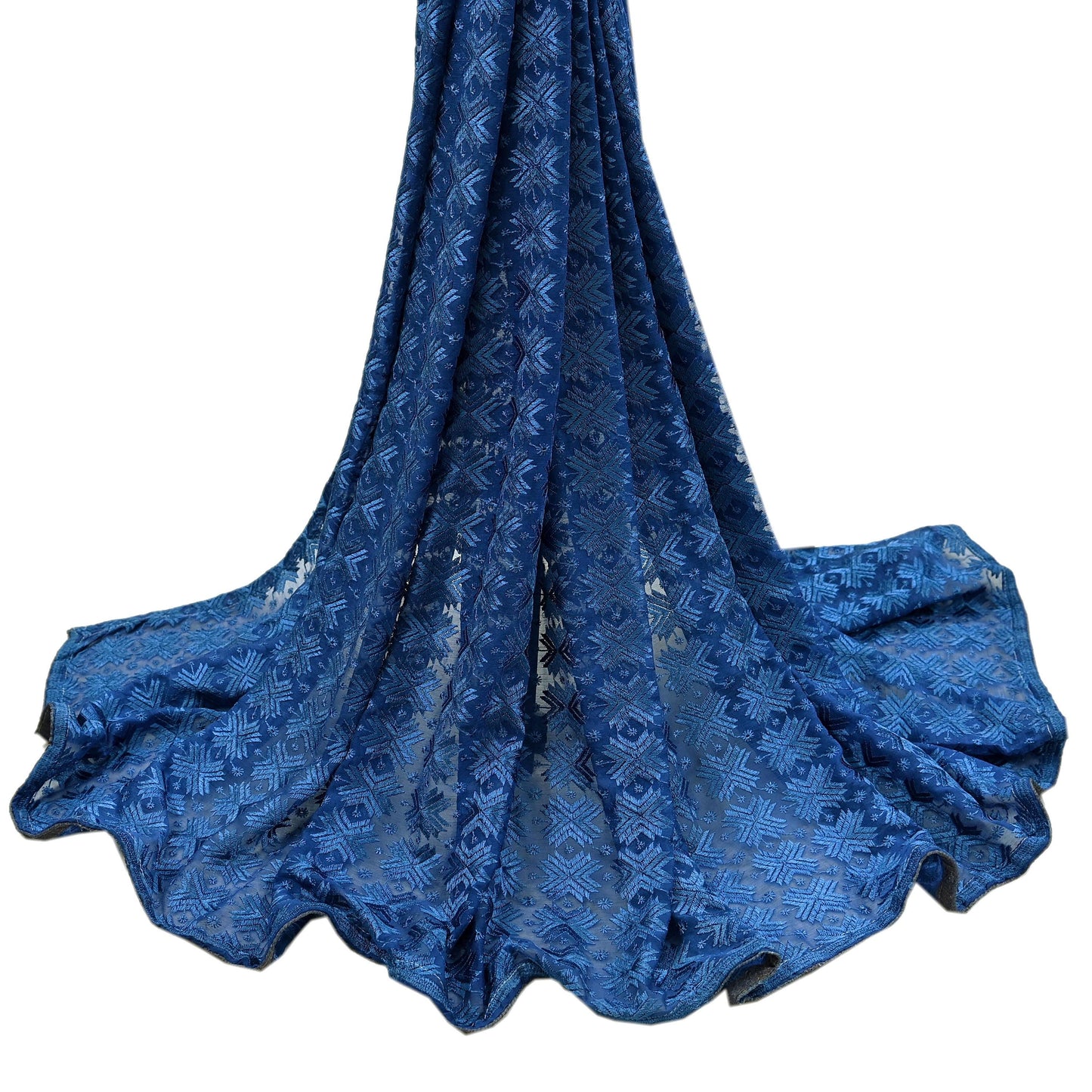 Indian Vintage Blue Dupatta Long Stole Chiffon Hand Embroidered Bagh Phulkari Stole Scarves Golden lace Veil Wrap Boho