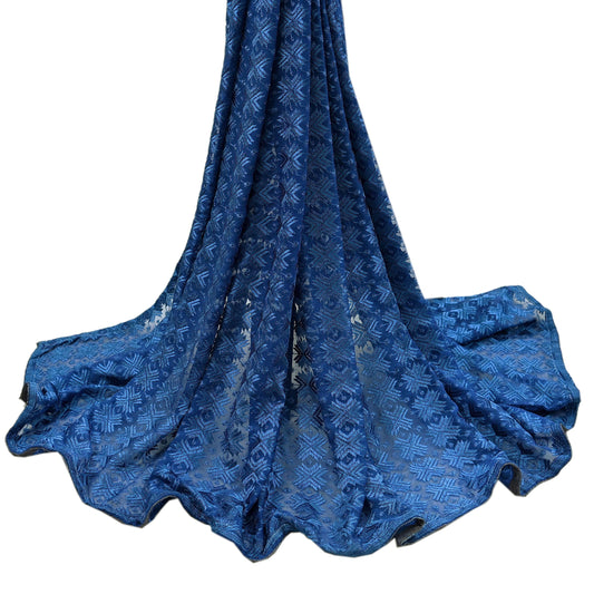 Indian Vintage Blue Dupatta Long Stole Chiffon Hand Embroidered Bagh Phulkari Stole Scarves Golden lace Veil Wrap Boho