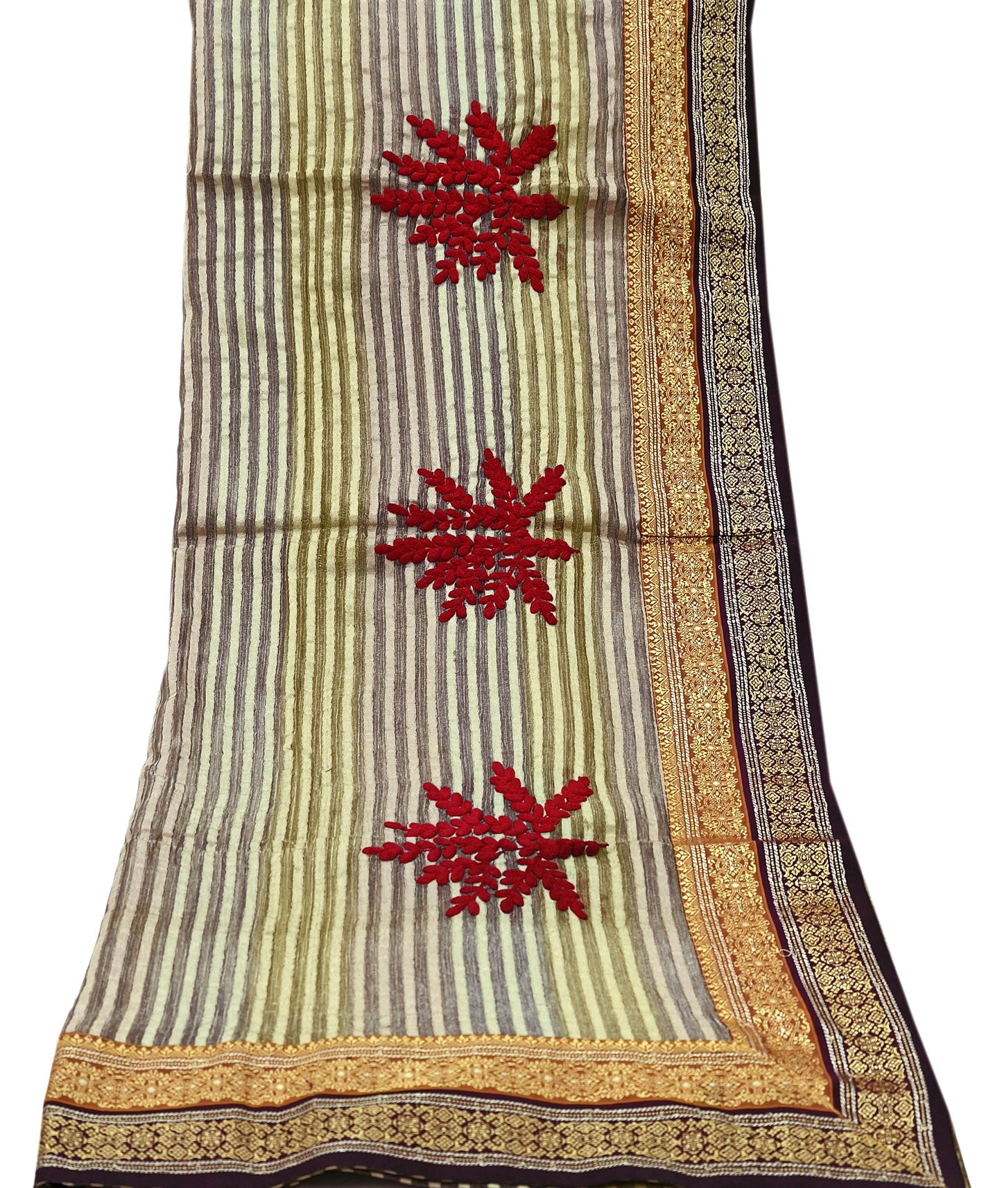 Indian Vintage Dupatta Long Stole Hand Woven Tissue Scarf Veil Soft Floral Zari