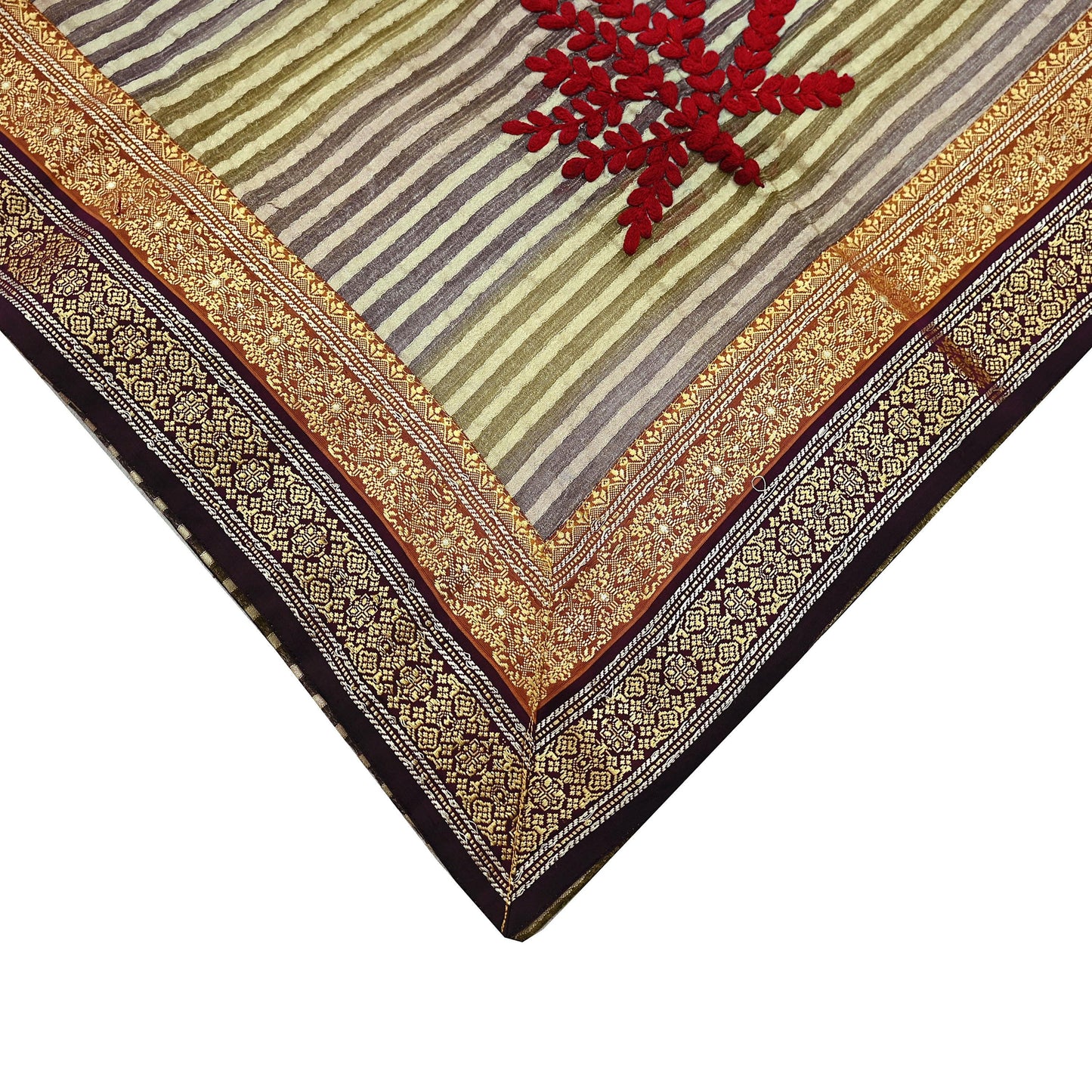 Indian Vintage Dupatta Long Stole Hand Woven Tissue Scarf Veil Soft Floral Zari