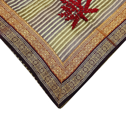 Indian Vintage Dupatta Long Stole Hand Woven Tissue Scarf Veil Soft Floral Zari