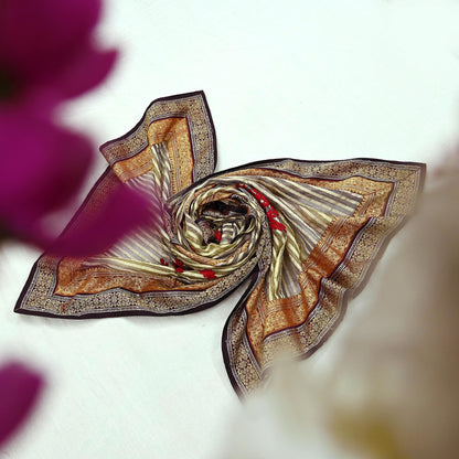 Indian Vintage Dupatta Long Stole Hand Woven Tissue Scarf Veil Soft Floral Zari