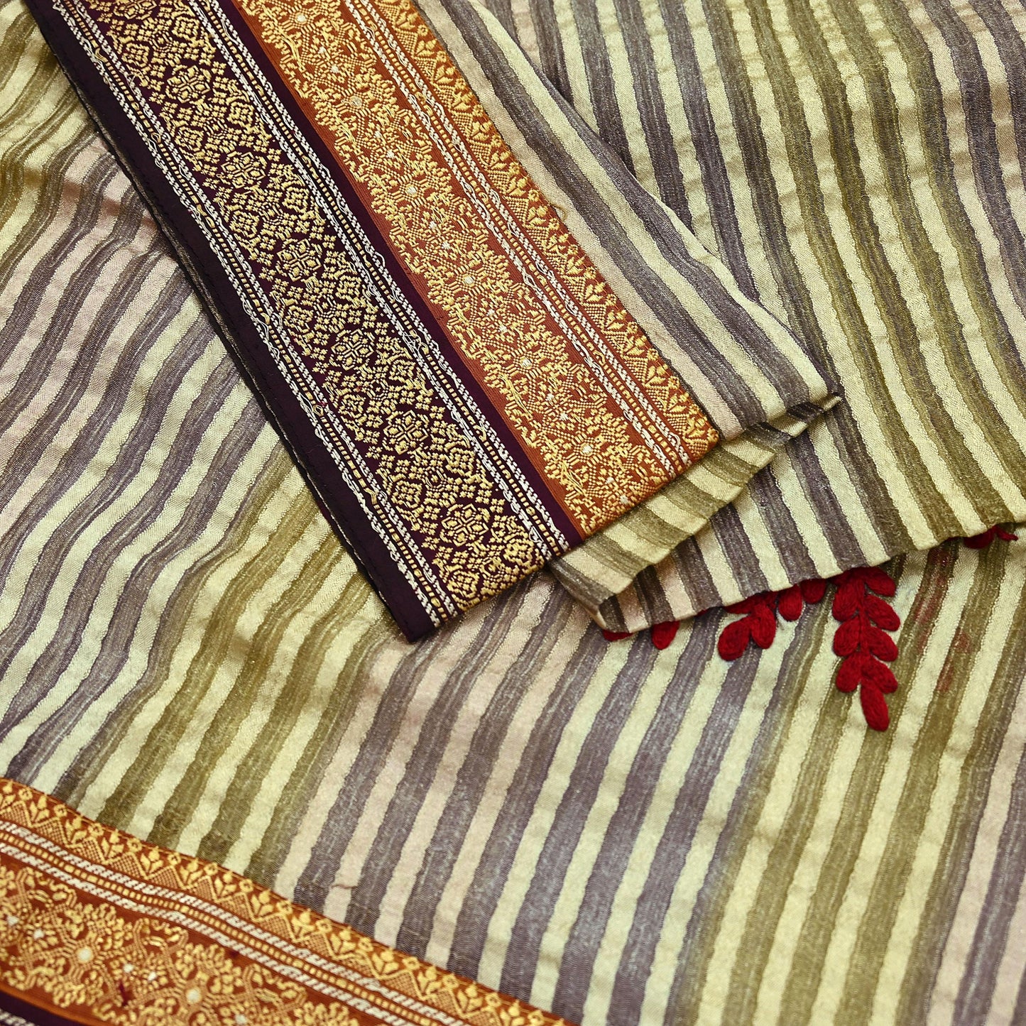 Indian Vintage Dupatta Long Stole Hand Woven Tissue Scarf Veil Soft Floral Zari