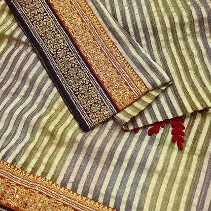 Indian Vintage Dupatta Long Stole Hand Woven Tissue Scarf Veil Soft Floral Zari