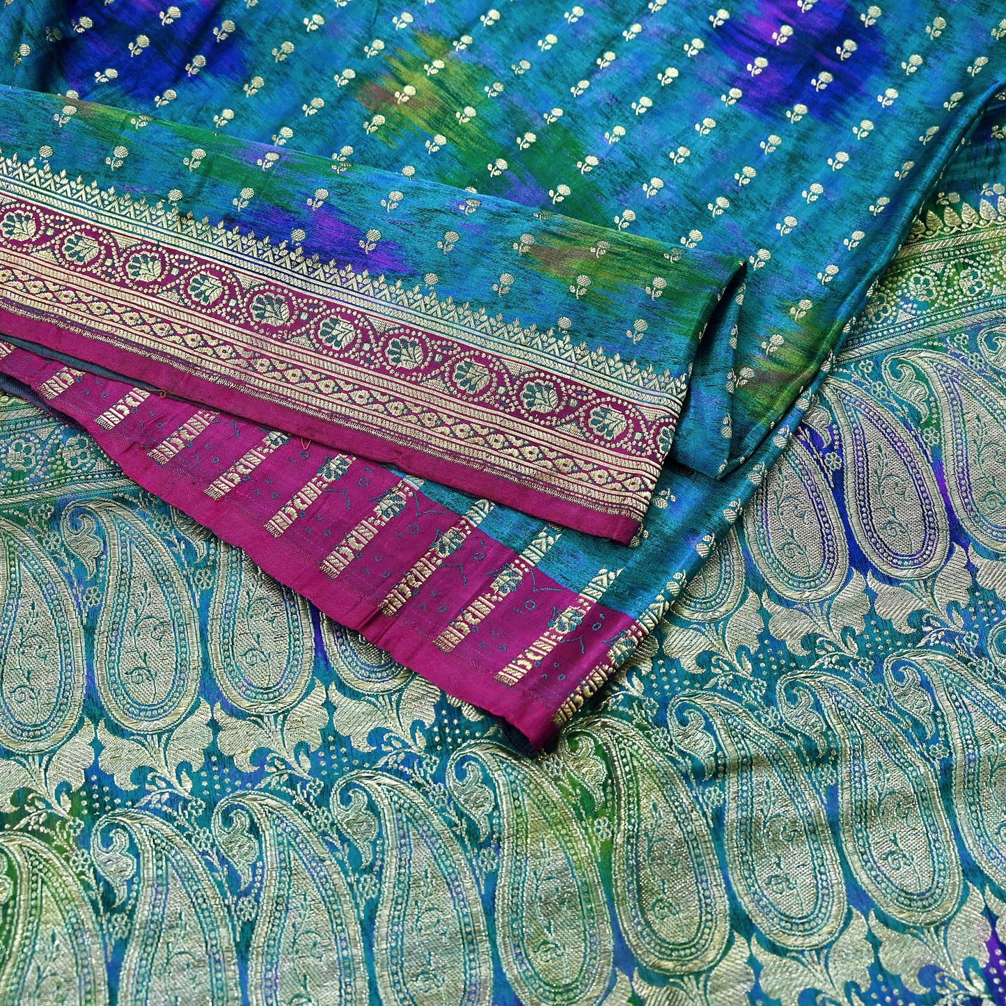 Indian Vintage Heavy Blue Sari Pure Silk Blue Woven Brocade Sarees 5Yd Craft Fabric Floral Ethnic Zari Dress making Pre-owned Wedding sari