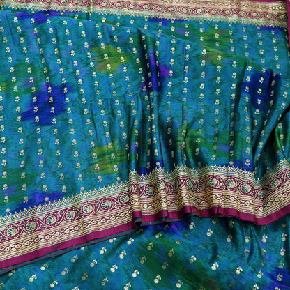 Indian Vintage Heavy Blue Sari Pure Silk Blue Woven Brocade Sarees 5Yd Craft Fabric Floral Ethnic Zari Dress making Pre-owned Wedding sari