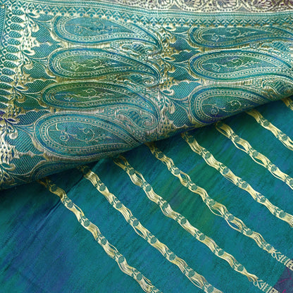 Indian Vintage Heavy Blue Sari Pure Silk Blue Woven Brocade Sarees 5Yd Craft Fabric Floral Ethnic Zari Dress making Pre-owned Wedding sari