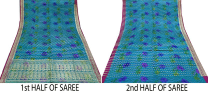 Indian Vintage Heavy Blue Sari Pure Silk Blue Woven Brocade Sarees 5Yd Craft Fabric Floral Ethnic Zari Dress making Pre-owned Wedding sari