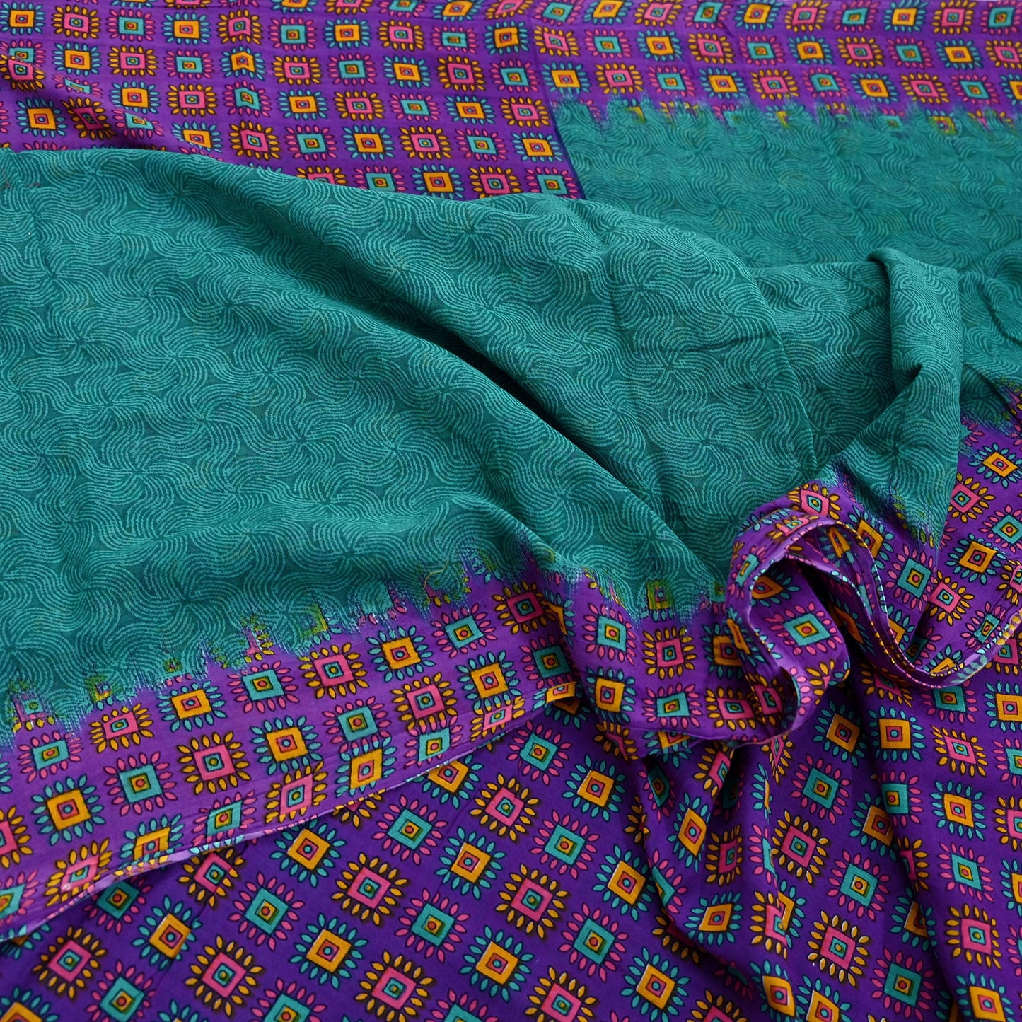 Indian Vintage Sari Purple & Green Pure Cotton Printed Saree 5Yd Craft Fabric Sewing Sarong Wrap Boho Floral Quilting crafting dressmaking