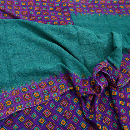 Indian Vintage Sari Purple & Green Pure Cotton Printed Saree 5Yd Craft Fabric Sewing Sarong Wrap Boho Floral Quilting crafting dressmaking