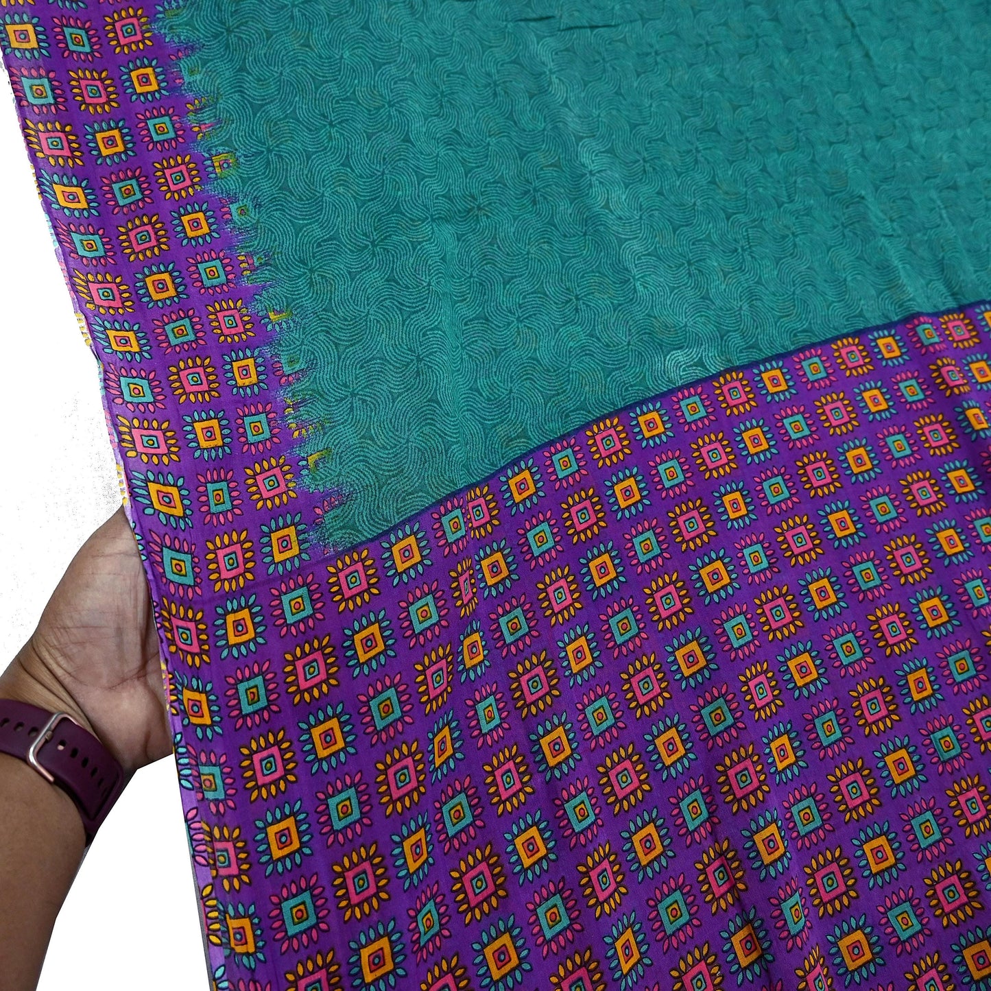 Indian Vintage Sari Purple & Green Pure Cotton Printed Saree 5Yd Craft Fabric Sewing Sarong Wrap Boho Floral Quilting crafting dressmaking