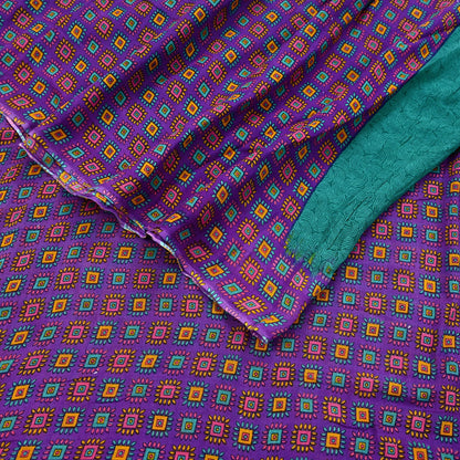 Indian Vintage Sari Purple & Green Pure Cotton Printed Saree 5Yd Craft Fabric Sewing Sarong Wrap Boho Floral Quilting crafting dressmaking