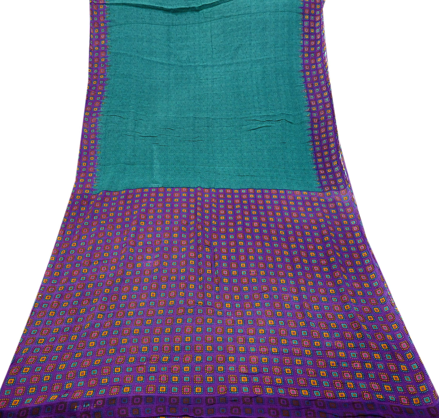 Indian Vintage Sari Purple & Green Pure Cotton Printed Saree 5Yd Craft Fabric Sewing Sarong Wrap Boho Floral Quilting crafting dressmaking