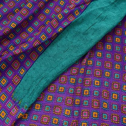 Indian Vintage Sari Purple & Green Pure Cotton Printed Saree 5Yd Craft Fabric Sewing Sarong Wrap Boho Floral Quilting crafting dressmaking