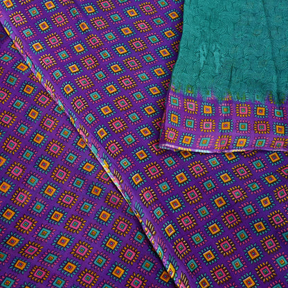 Indian Vintage Sari Purple & Green Pure Cotton Printed Saree 5Yd Craft Fabric Sewing Sarong Wrap Boho Floral Quilting crafting dressmaking