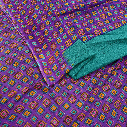 Indian Vintage Sari Purple & Green Pure Cotton Printed Saree 5Yd Craft Fabric Sewing Sarong Wrap Boho Floral Quilting crafting dressmaking