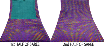 Indian Vintage Sari Purple & Green Pure Cotton Printed Saree 5Yd Craft Fabric Sewing Sarong Wrap Boho Floral Quilting crafting dressmaking