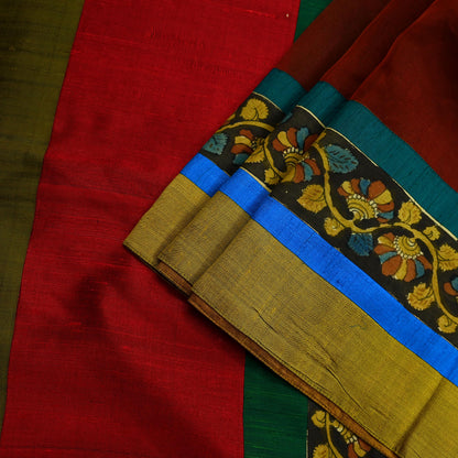 Indian Vintage Sarees Pure Organza Silk Kalamkari Sari 5yd Ethnic Craft Fabric Dress making Upcycle Crafting Quilting