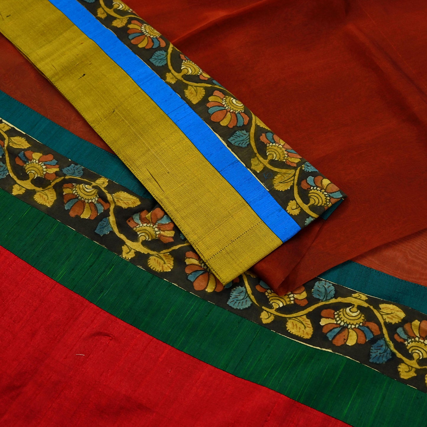 Indian Vintage Sarees Pure Organza Silk Kalamkari Sari 5yd Ethnic Craft Fabric Dress making Upcycle Crafting Quilting