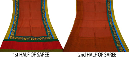 Indian Vintage Sarees Pure Organza Silk Kalamkari Sari 5yd Ethnic Craft Fabric Dress making Upcycle Crafting Quilting