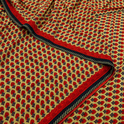 Indian Vintage Green Saree Moss Crepe Printed Sari 5yd Sewing Floral Soft Craft Fabric Dressmaking For Crafting Quilting Upcycle