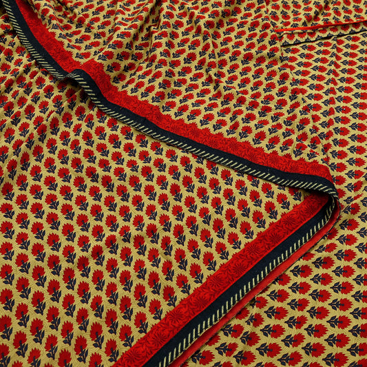 Indian Vintage Green Saree Moss Crepe Printed Sari 5yd Sewing Floral Soft Craft Fabric Dressmaking For Crafting Quilting Upcycle