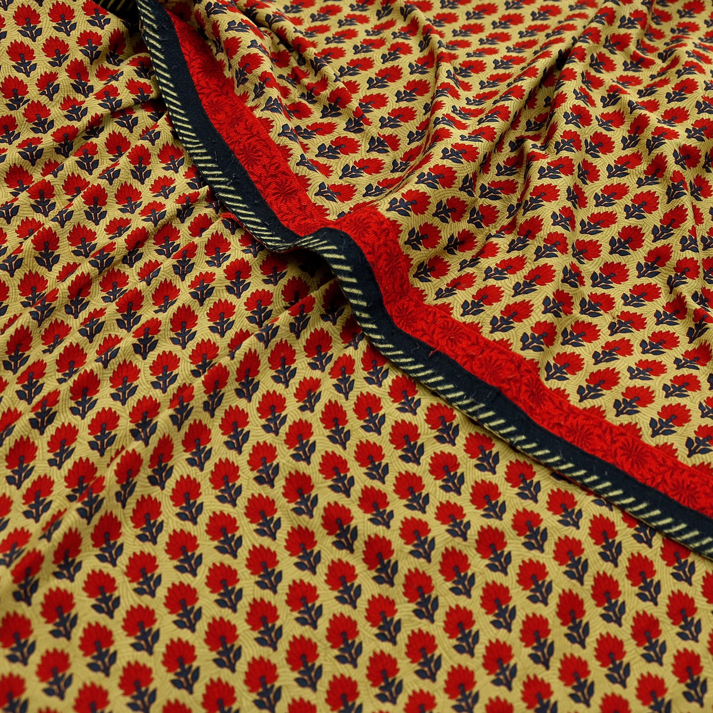 Indian Vintage Green Saree Moss Crepe Printed Sari 5yd Sewing Floral Soft Craft Fabric Dressmaking For Crafting Quilting Upcycle