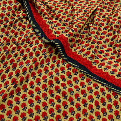 Indian Vintage Green Saree Moss Crepe Printed Sari 5yd Sewing Floral Soft Craft Fabric Dressmaking For Crafting Quilting Upcycle