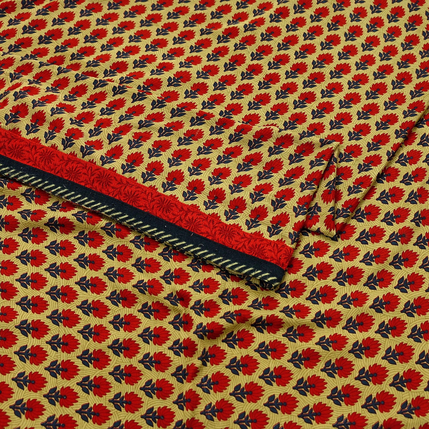 Indian Vintage Green Saree Moss Crepe Printed Sari 5yd Sewing Floral Soft Craft Fabric Dressmaking For Crafting Quilting Upcycle