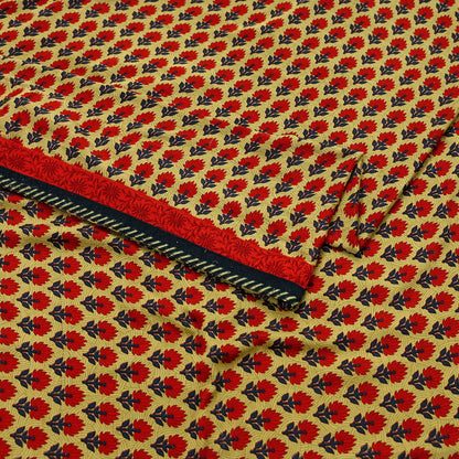 Indian Vintage Green Saree Moss Crepe Printed Sari 5yd Sewing Floral Soft Craft Fabric Dressmaking For Crafting Quilting Upcycle