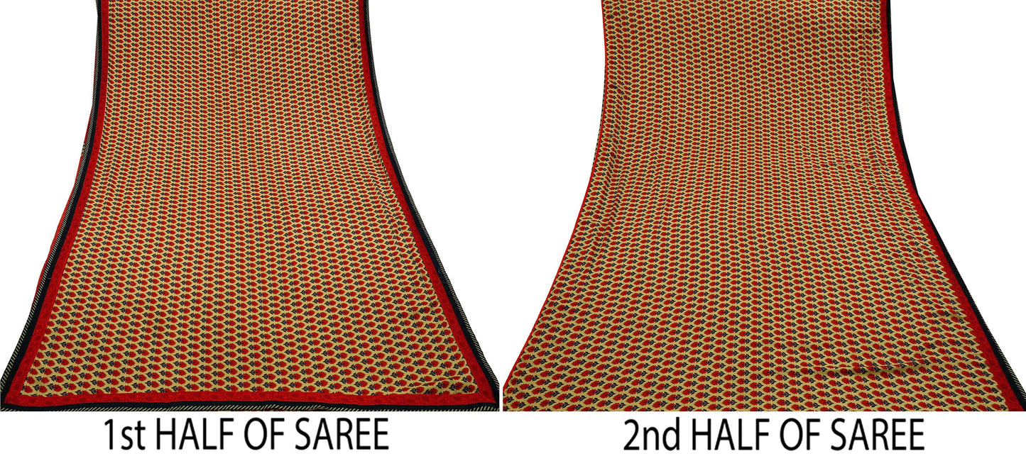 Indian Vintage Green Saree Moss Crepe Printed Sari 5yd Sewing Floral Soft Craft Fabric Dressmaking For Crafting Quilting Upcycle