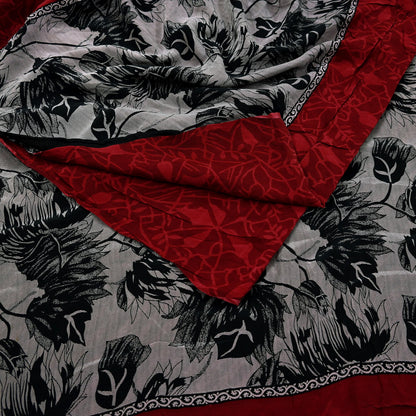 Indian Vintage Saree Pure Crepe Silk Printed Sari Craft Fabric 5yd Sewing Floral Soft Dress making For Crafting Quilting