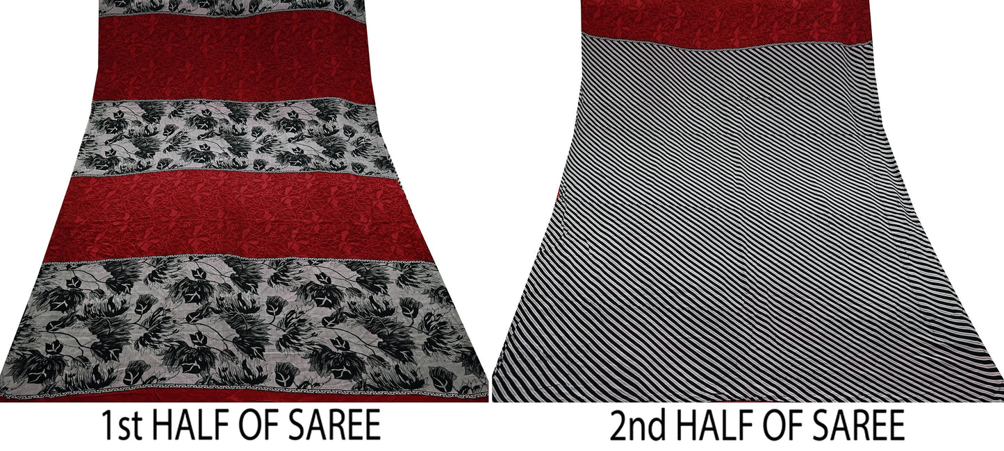 Indian Vintage Saree Pure Crepe Silk Printed Sari Craft Fabric 5yd Sewing Floral Soft Dress making For Crafting Quilting