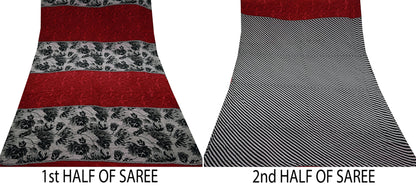 Indian Vintage Saree Pure Crepe Silk Printed Sari Craft Fabric 5yd Sewing Floral Soft Dress making For Crafting Quilting