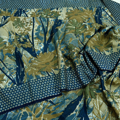 Indian Vintage Sari Blue Pure Silk Printed Sarees 5yd Sewing Craft Fabric Soft Dress Making Wrap Paisley Upcycle Quilting Crafting