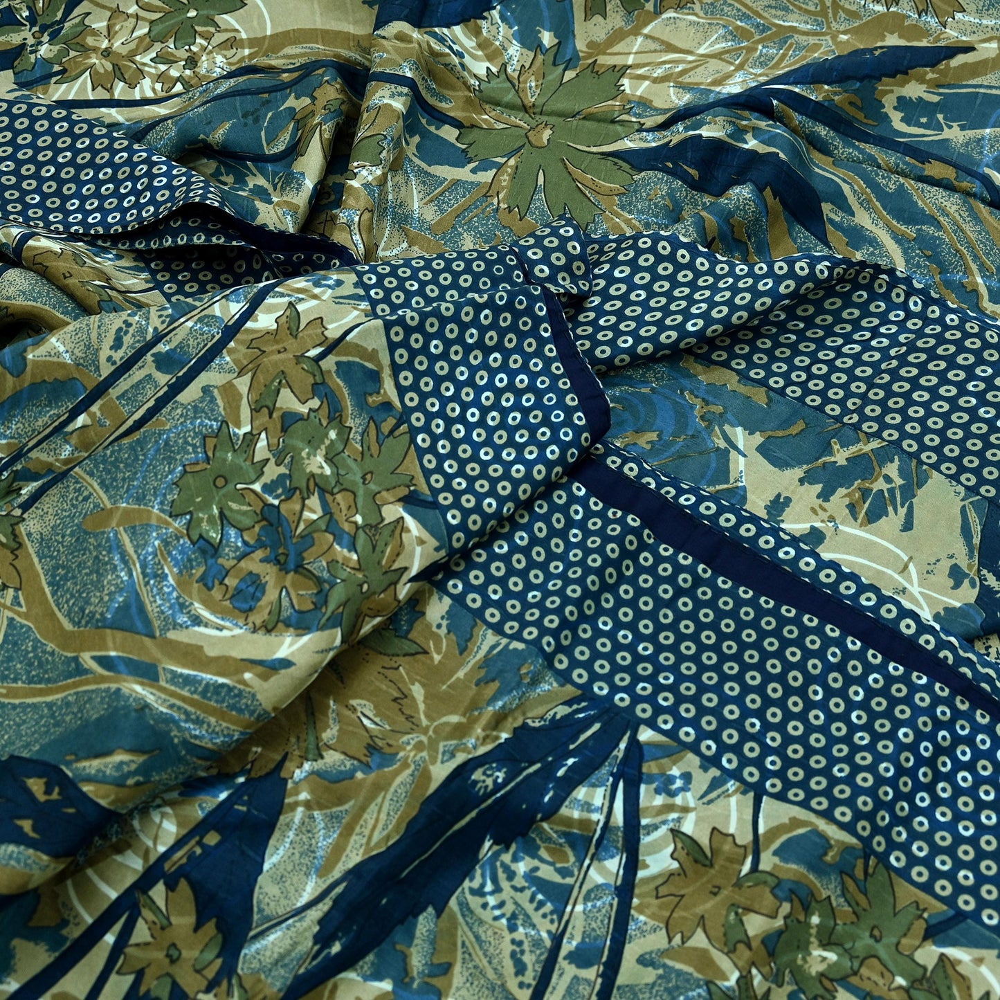 Indian Vintage Sari Blue Pure Silk Printed Sarees 5yd Sewing Craft Fabric Soft Dress Making Wrap Paisley Upcycle Quilting Crafting