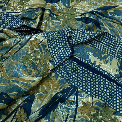 Indian Vintage Sari Blue Pure Silk Printed Sarees 5yd Sewing Craft Fabric Soft Dress Making Wrap Paisley Upcycle Quilting Crafting