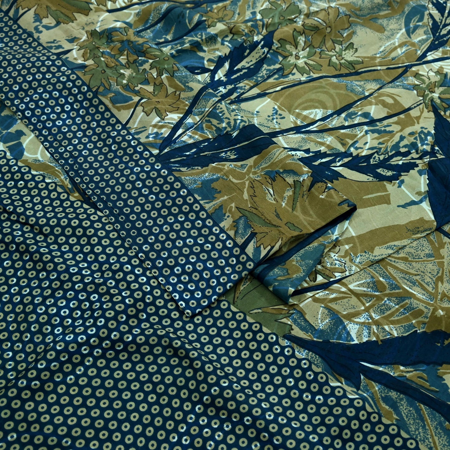 Indian Vintage Sari Blue Pure Silk Printed Sarees 5yd Sewing Craft Fabric Soft Dress Making Wrap Paisley Upcycle Quilting Crafting